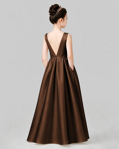 Chocolate A-line Girls Formal Dresses Back
