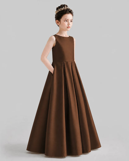 Chocolate A-line Girls Formal Dresses Front