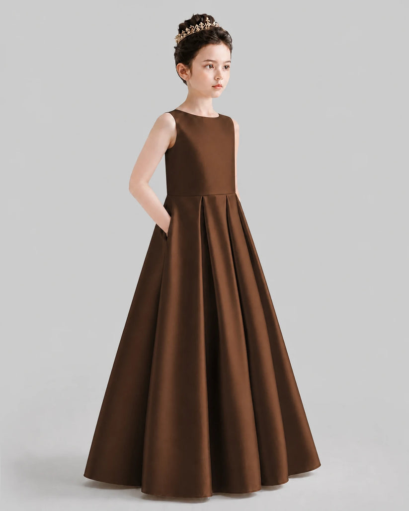 Chocolate A-line Girls Formal Dresses Front