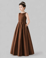 Chocolate A-line Girls Formal Dresses Pose