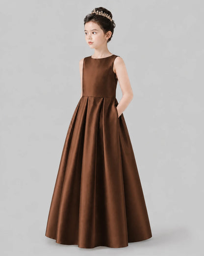 Chocolate A-line Girls Formal Dresses Pose