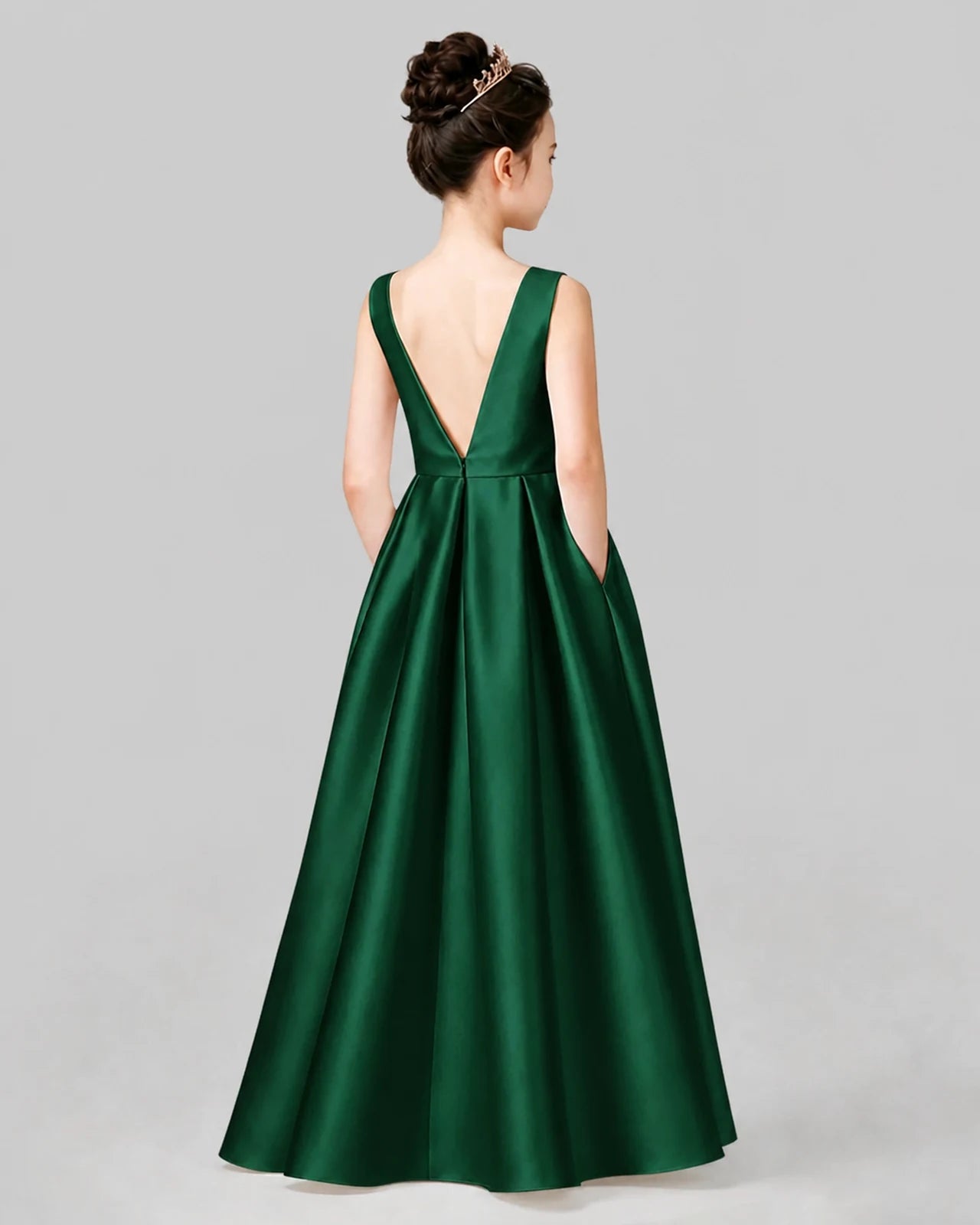 Dark Green A-line Girls Formal Dresses Back
