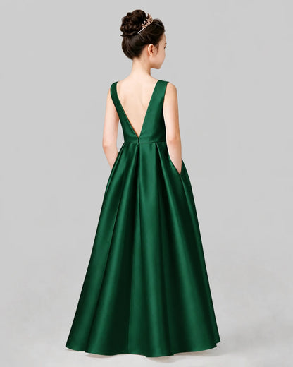Dark Green A-line Girls Formal Dresses Back