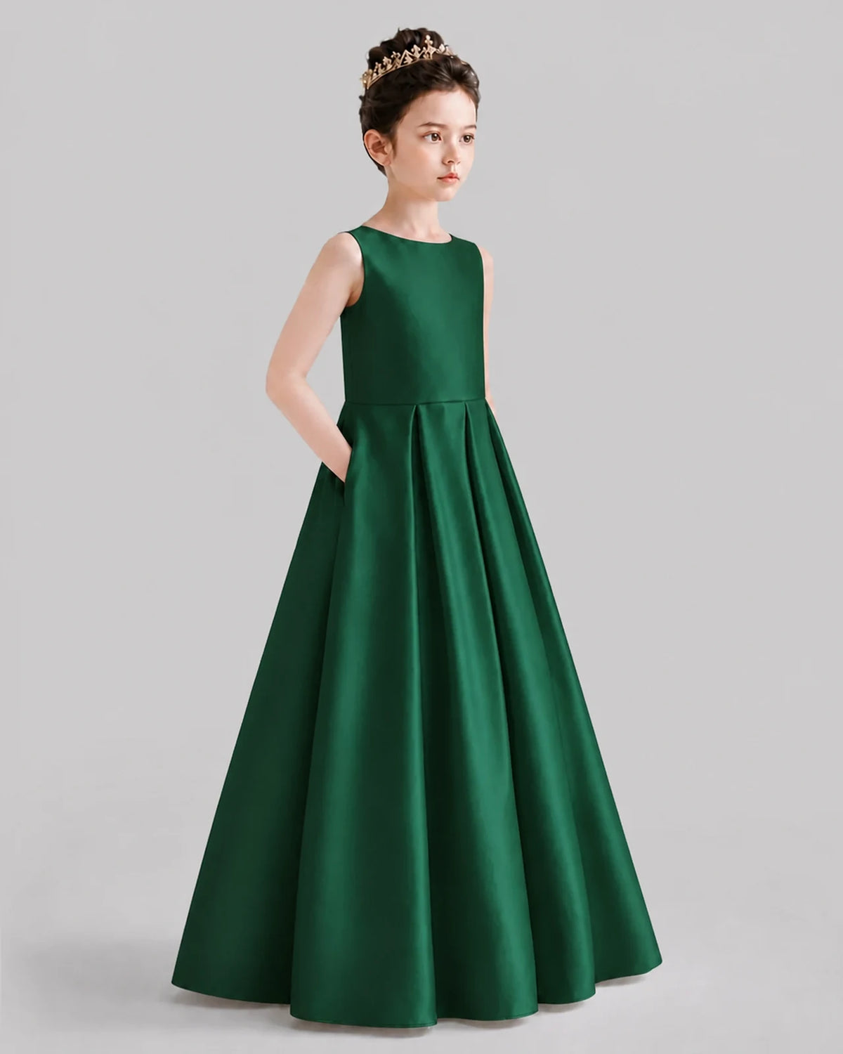 Dark Green A-line Girls Formal Dresses Front