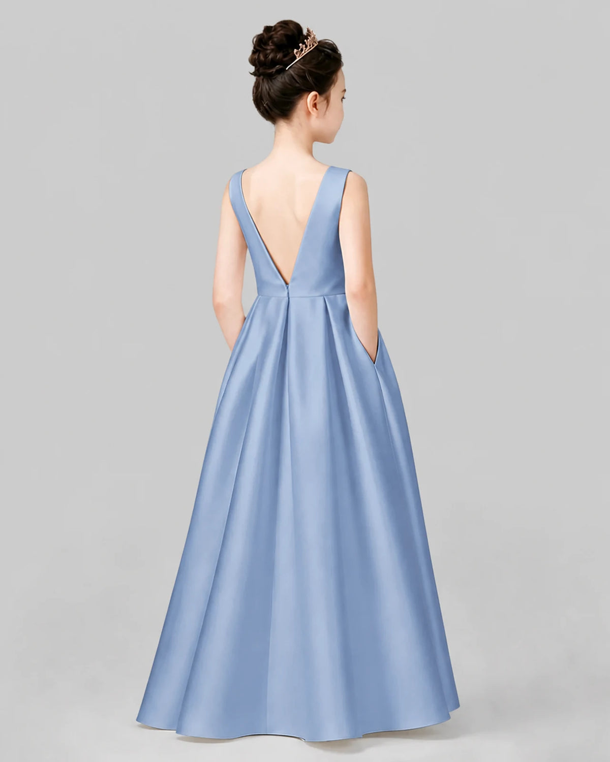 Dusty Blue A-line Girls Formal Dresses Back