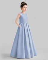 Dusty Blue A-line Girls Formal Dresses Front