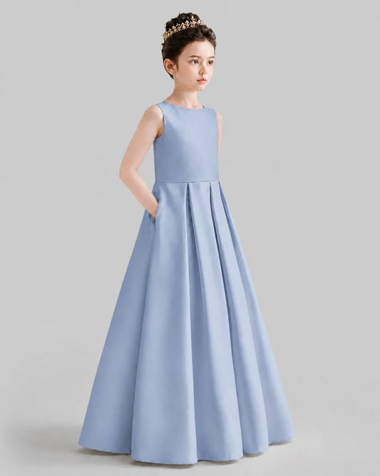 Dusty Blue A-line Girls Formal Dresses Front