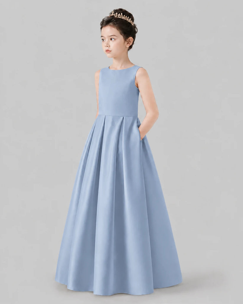 Dusty Blue A-line Girls Formal Dresses Pose