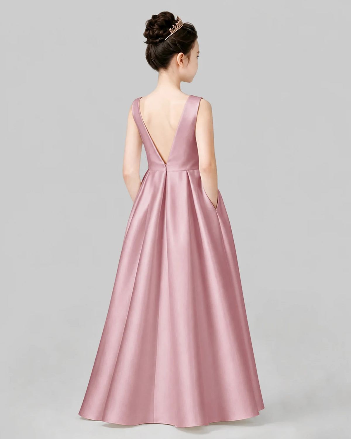 Dusty Rose A-line Girls Formal Dresses Back