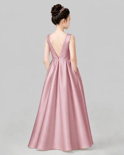 Dusty Rose A-line Girls Formal Dresses Back