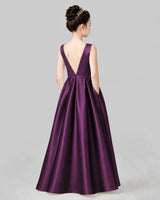 Grape A-line Girls Formal Dresses Back