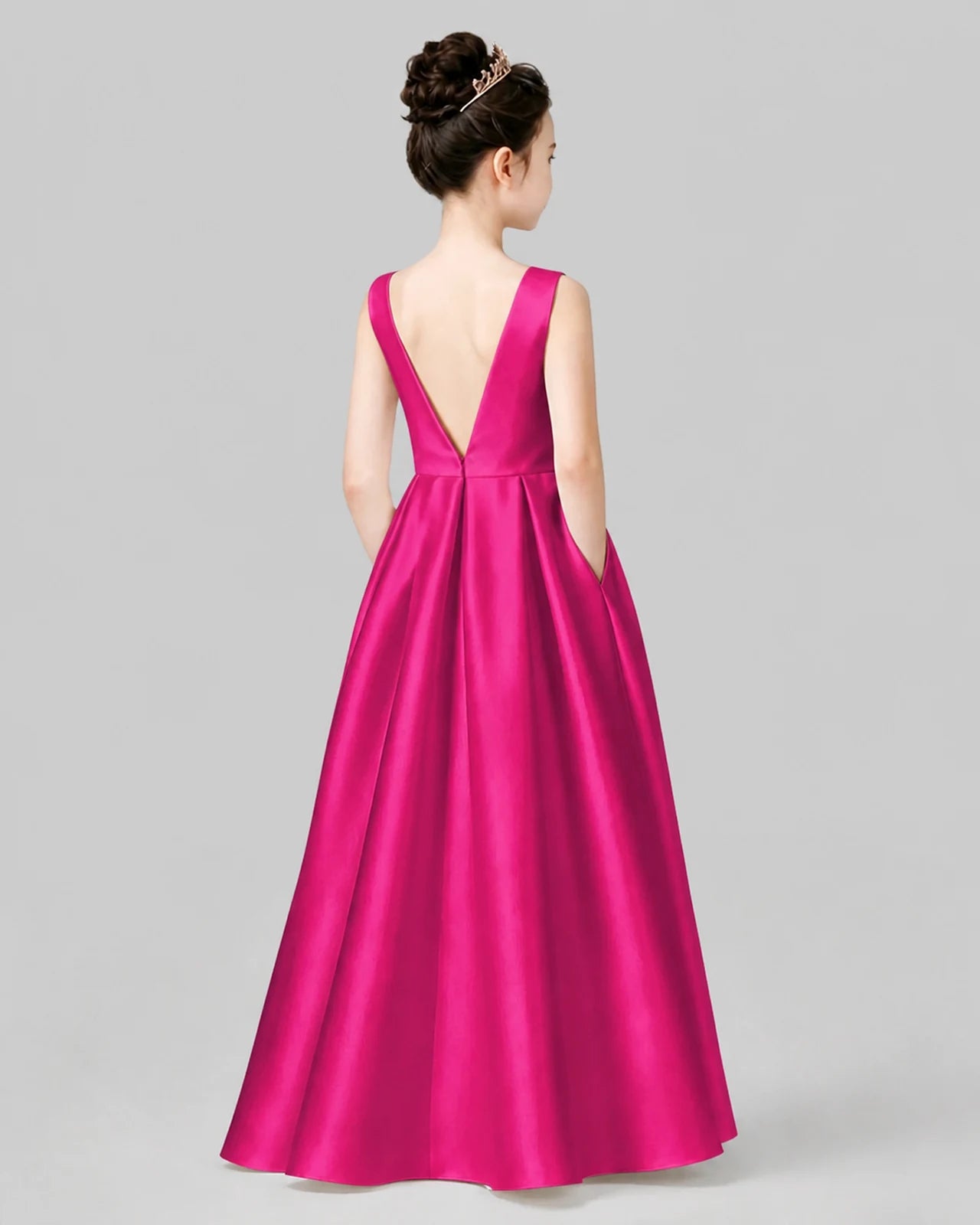 Hot Pink A-line Girls Formal Dresses Back