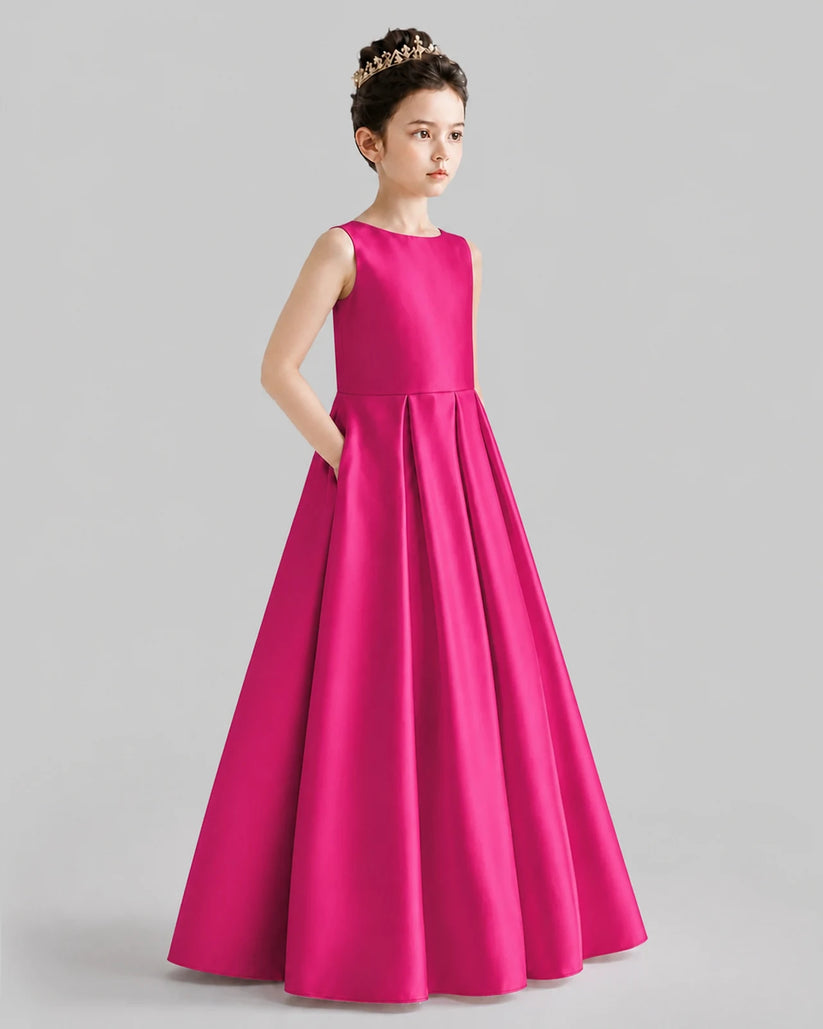Hot Pink A-line Girls Formal Dresses Front