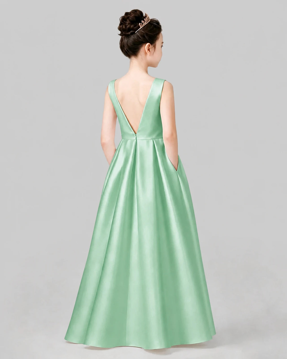 Mint Green A-line Girls Formal Dresses Back