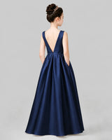 Navy Blue A-line Girls Formal Dresses Back
