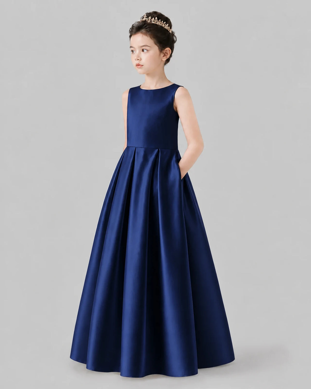 Navy Blue A-line Girls Formal Dresses Pose