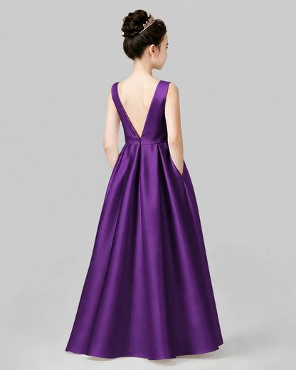 Purple A-line Girls Formal Dresses Back