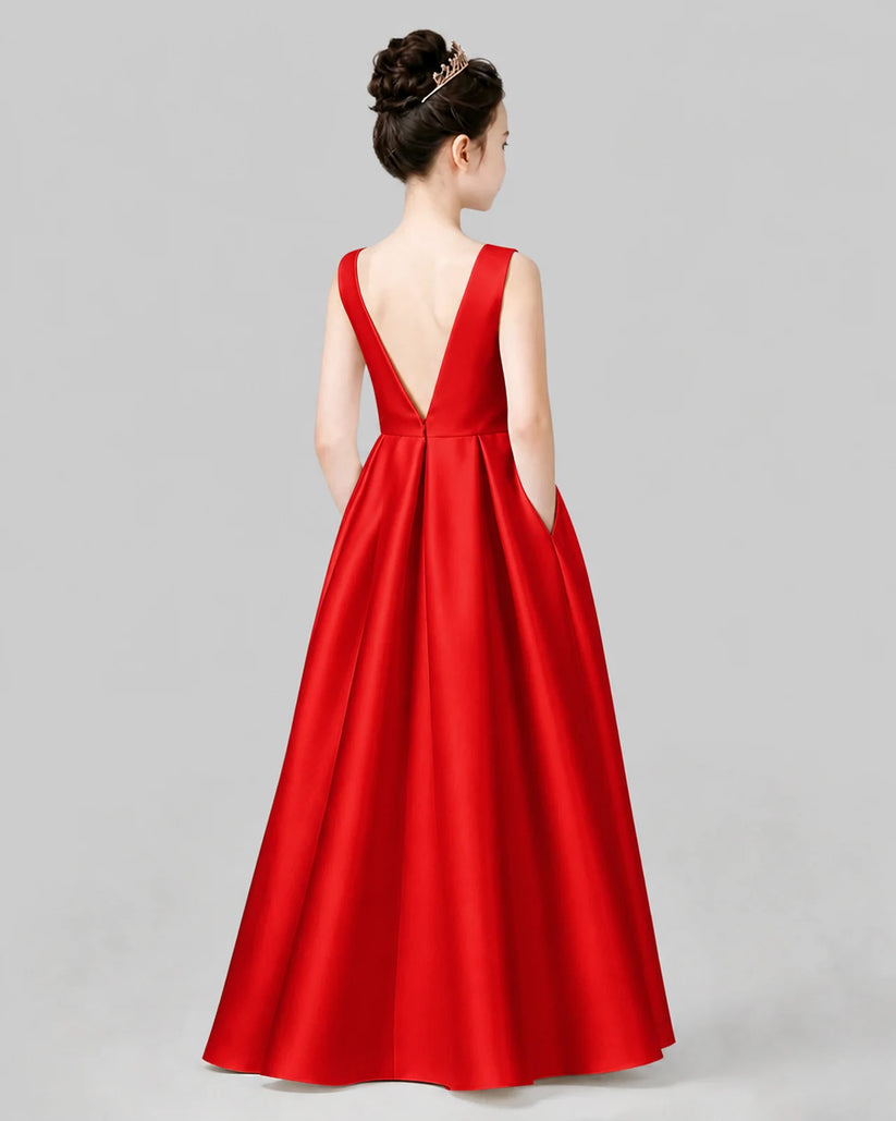 Red A-line Girls Formal Dresses Back