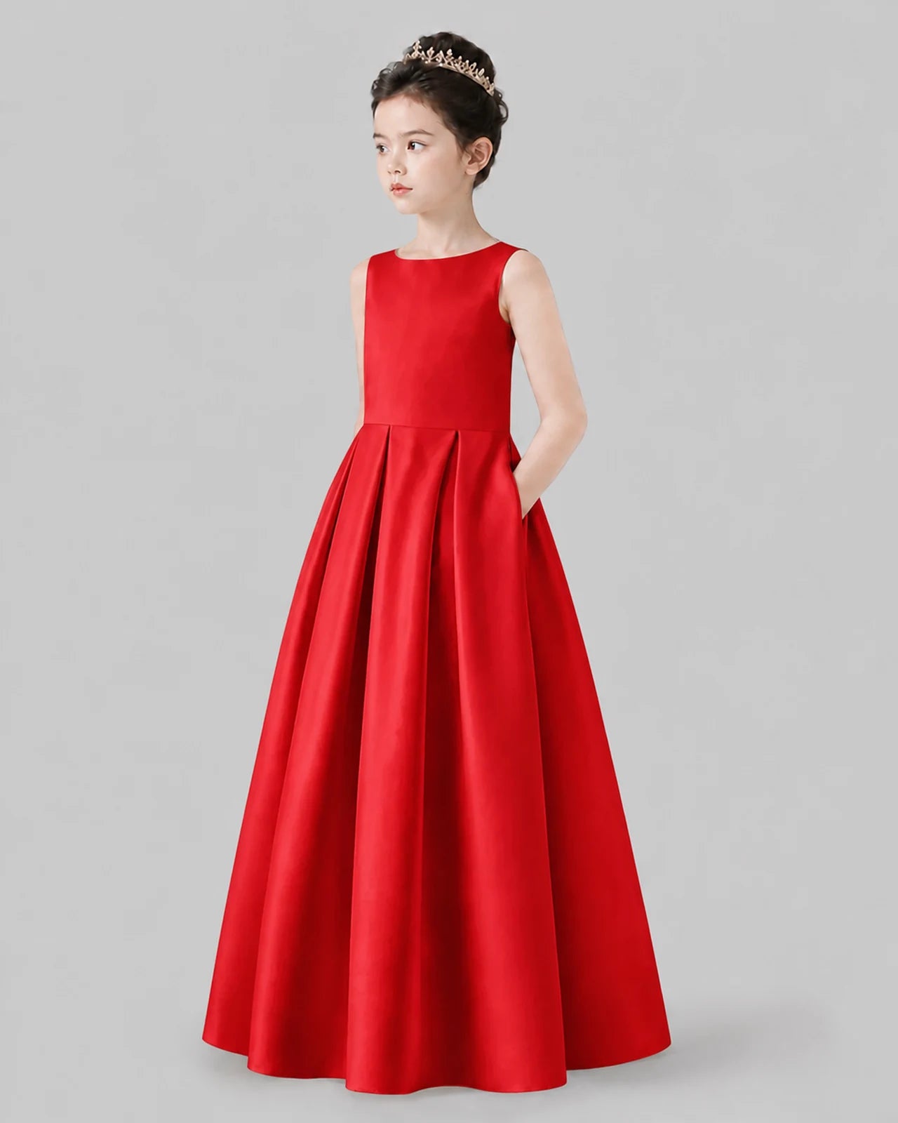 Red A-line Girls Formal Dresses Pose
