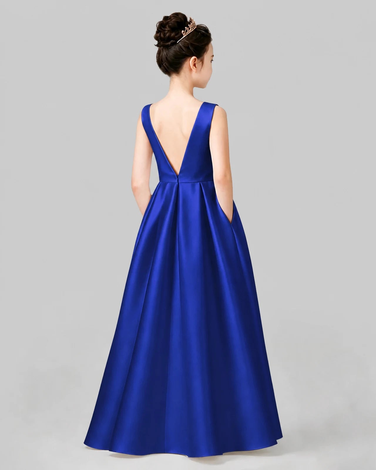Royal Blue A-line Girls Formal Dresses Back