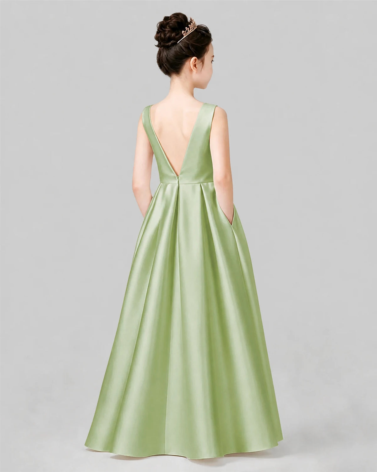 Sage Green A-line Girls Formal Dresses Back