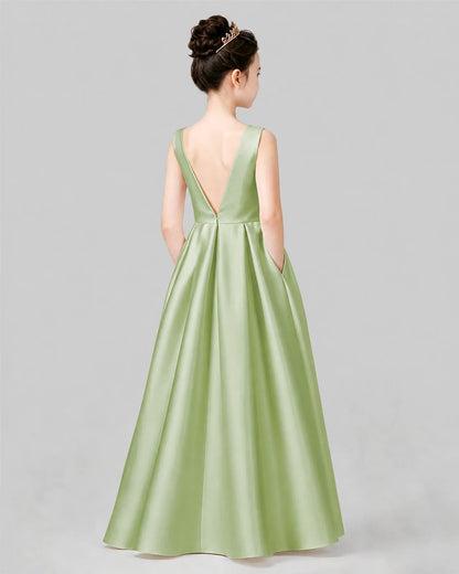 Sage Green A-line Girls Formal Dresses Back