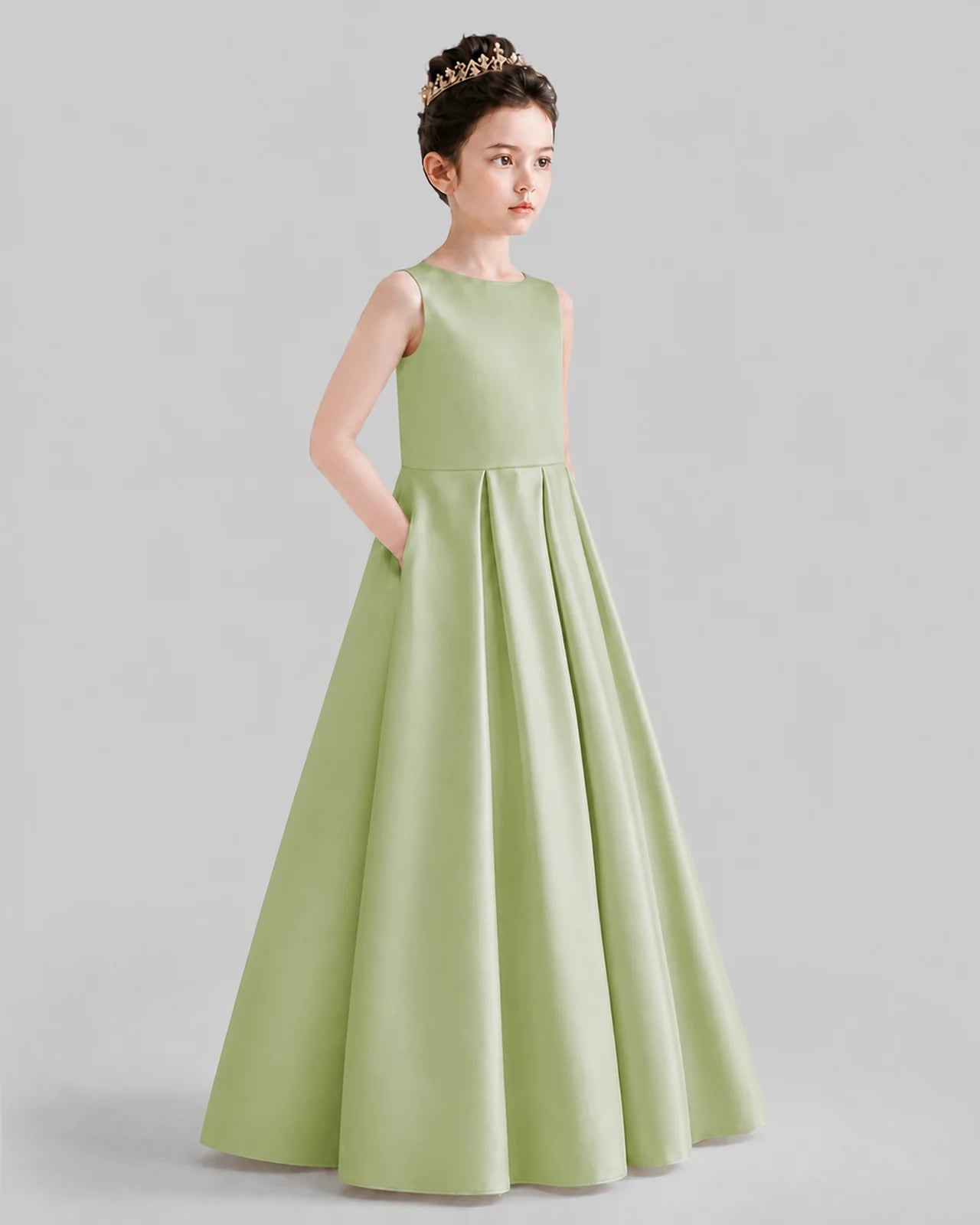 Sage Green A-line Girls Formal Dresses Front