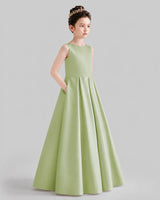Sage Green A-line Girls Formal Dresses Front