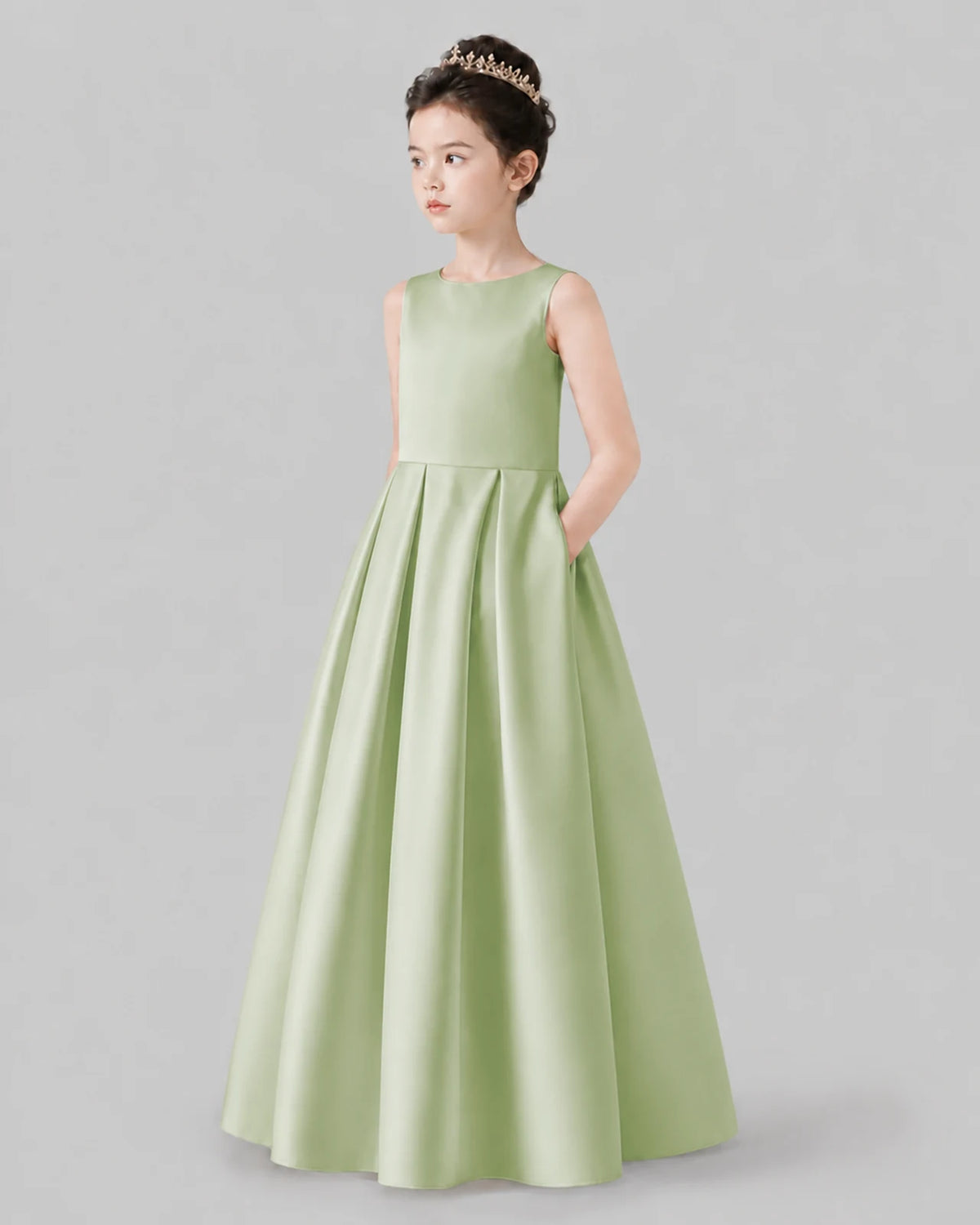 Sage Green A-line Girls Formal Dresses Pose