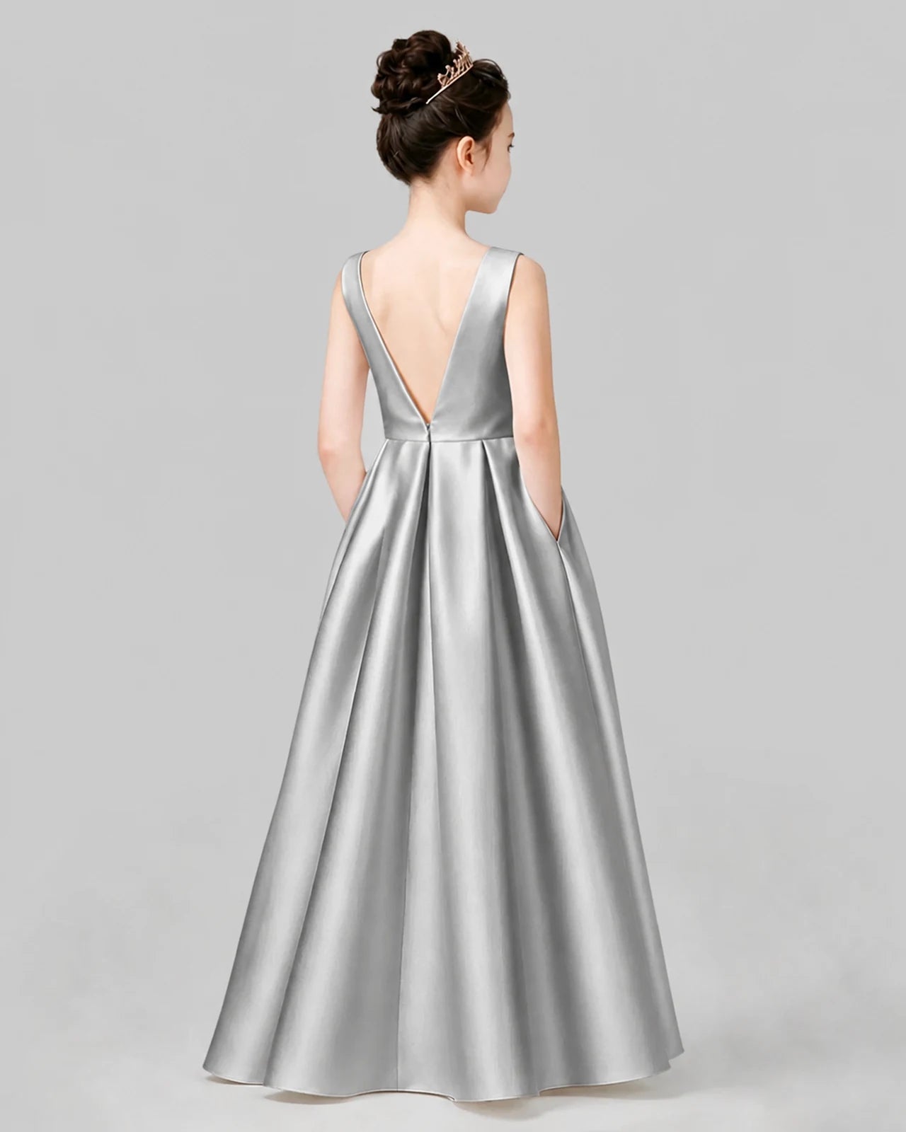Silver A-line Girls Formal Dresses Back