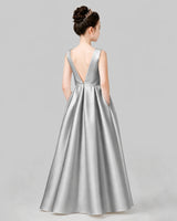 Silver A-line Girls Formal Dresses Back