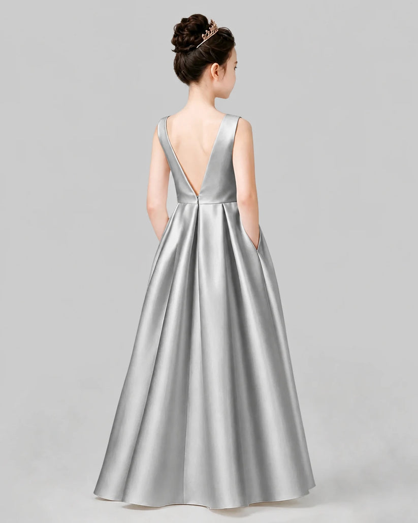 Silver A-line Girls Formal Dresses Back
