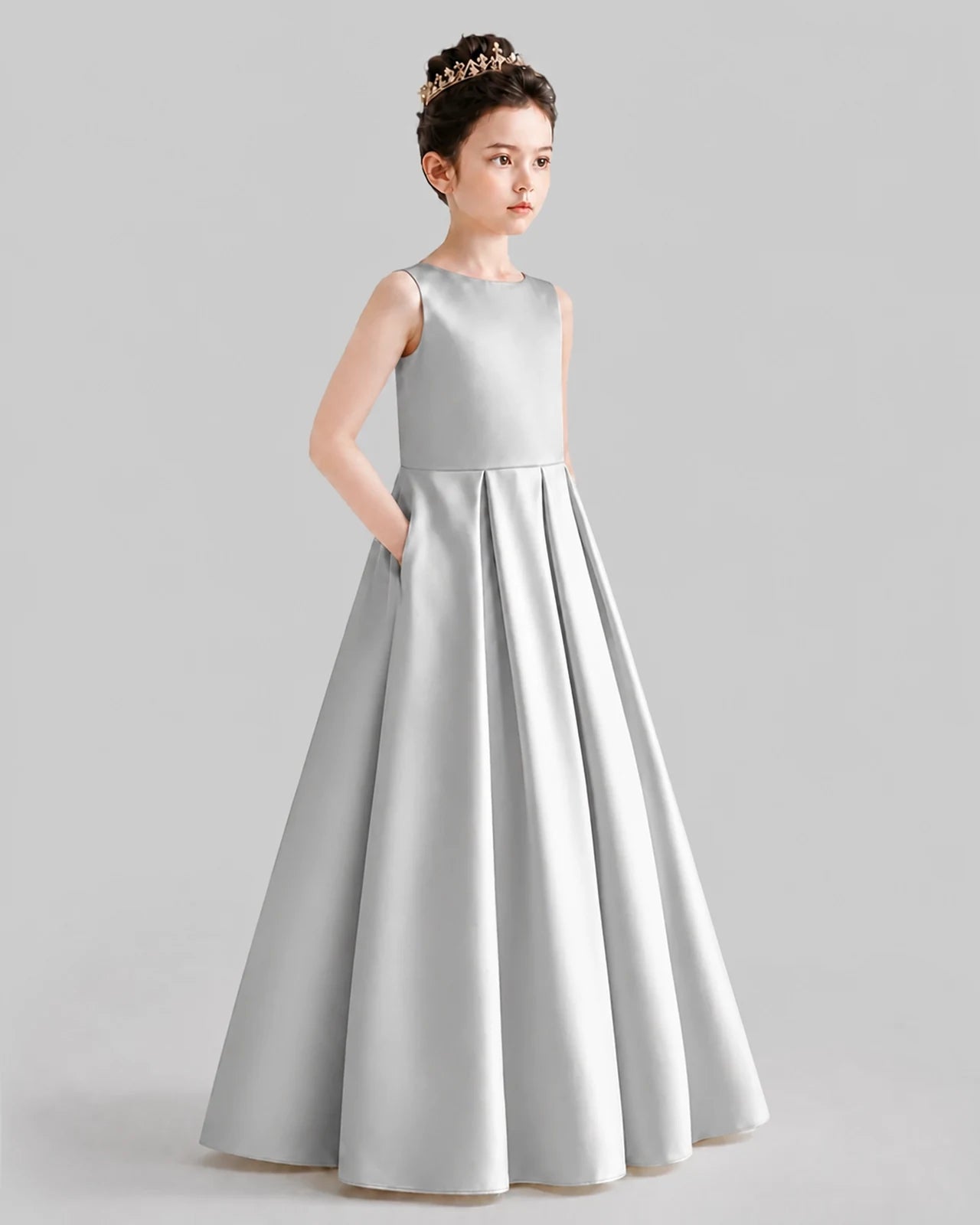 Silver A-line Girls Formal Dresses Front