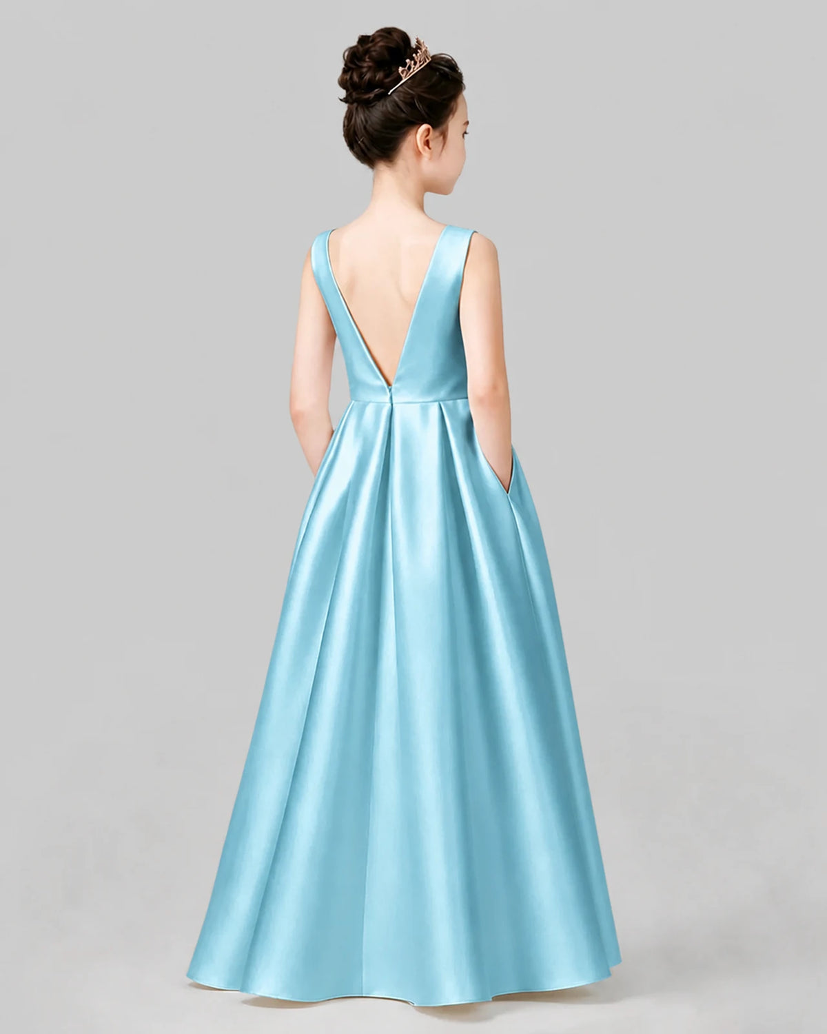 Sky Blue A-line Girls Formal Dresses Back