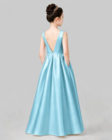 Sky Blue A-line Girls Formal Dresses Back