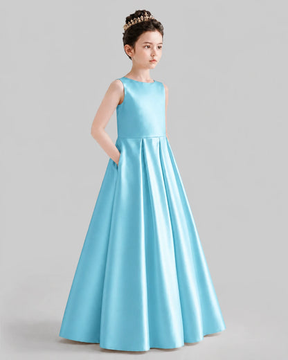 Sky Blue A-line Girls Formal Dresses Front