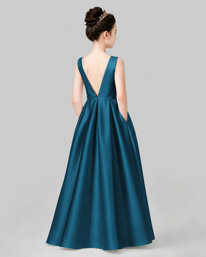 Teal A-line Girls Formal Dresses Back