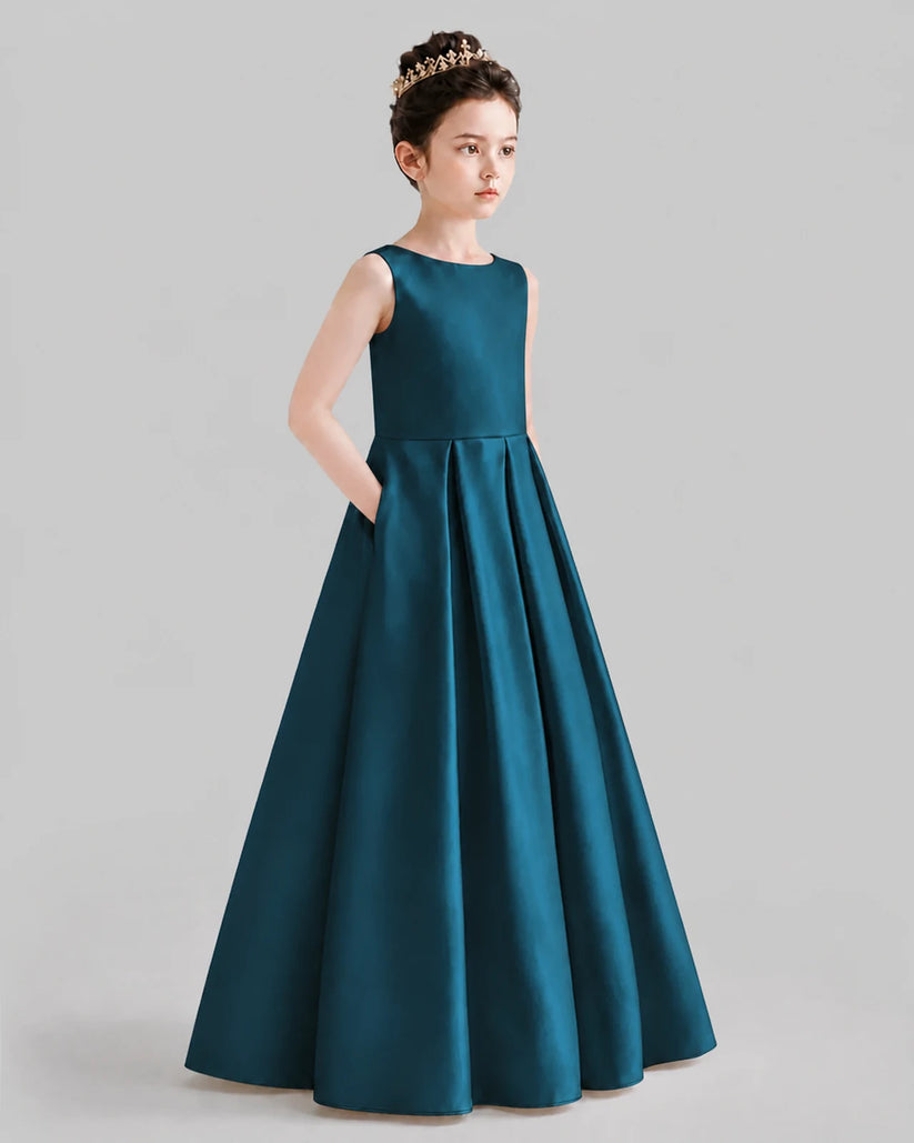 Teal A-line Girls Formal Dresses Front