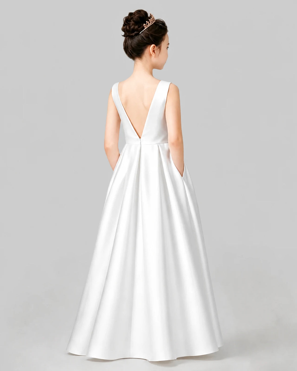 White A-line Girls Formal Dresses Back