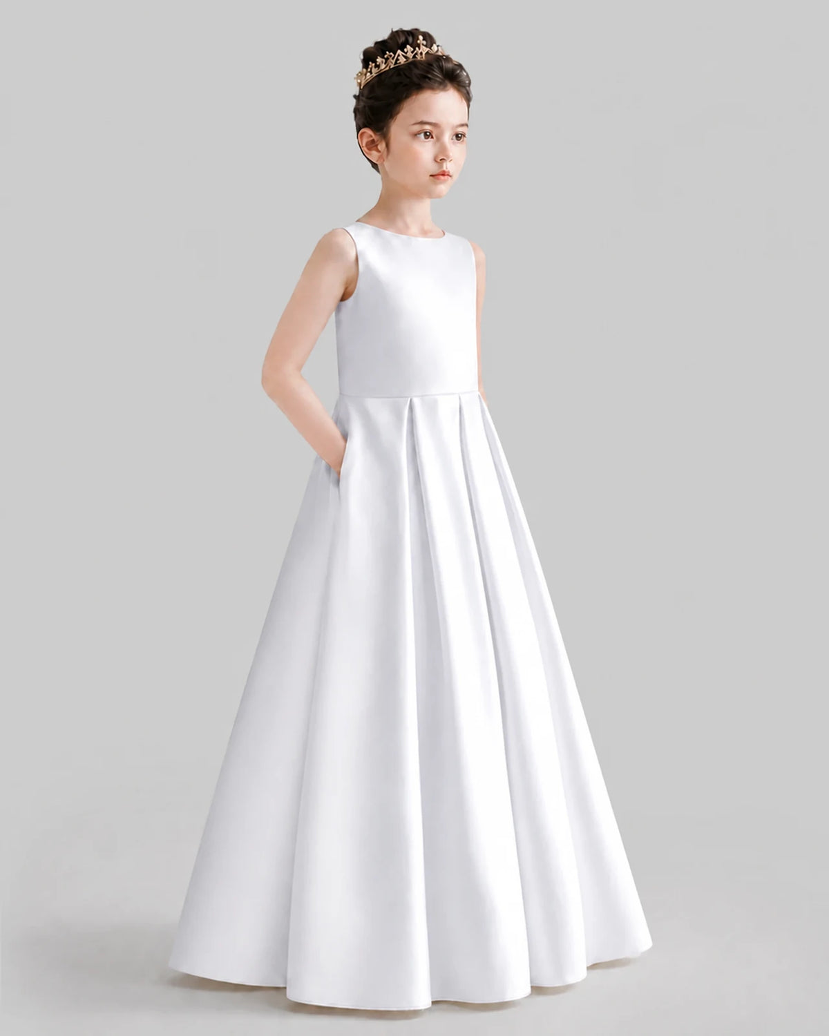 White A-line Girls Formal Dresses Front