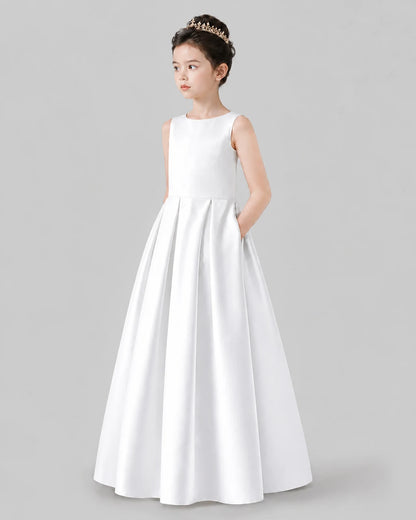 White A-line Girls Formal Dresses Pose