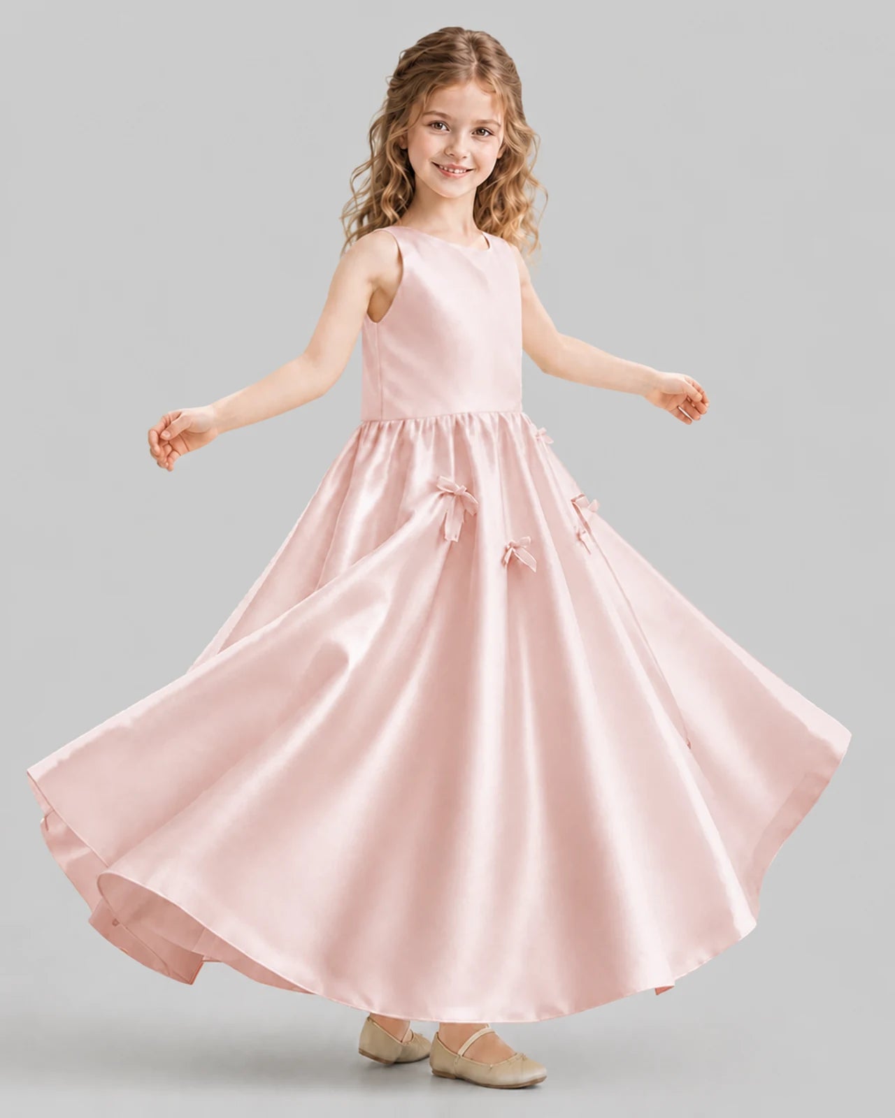 Blush Pink A-line Girls Formal Dresses Front