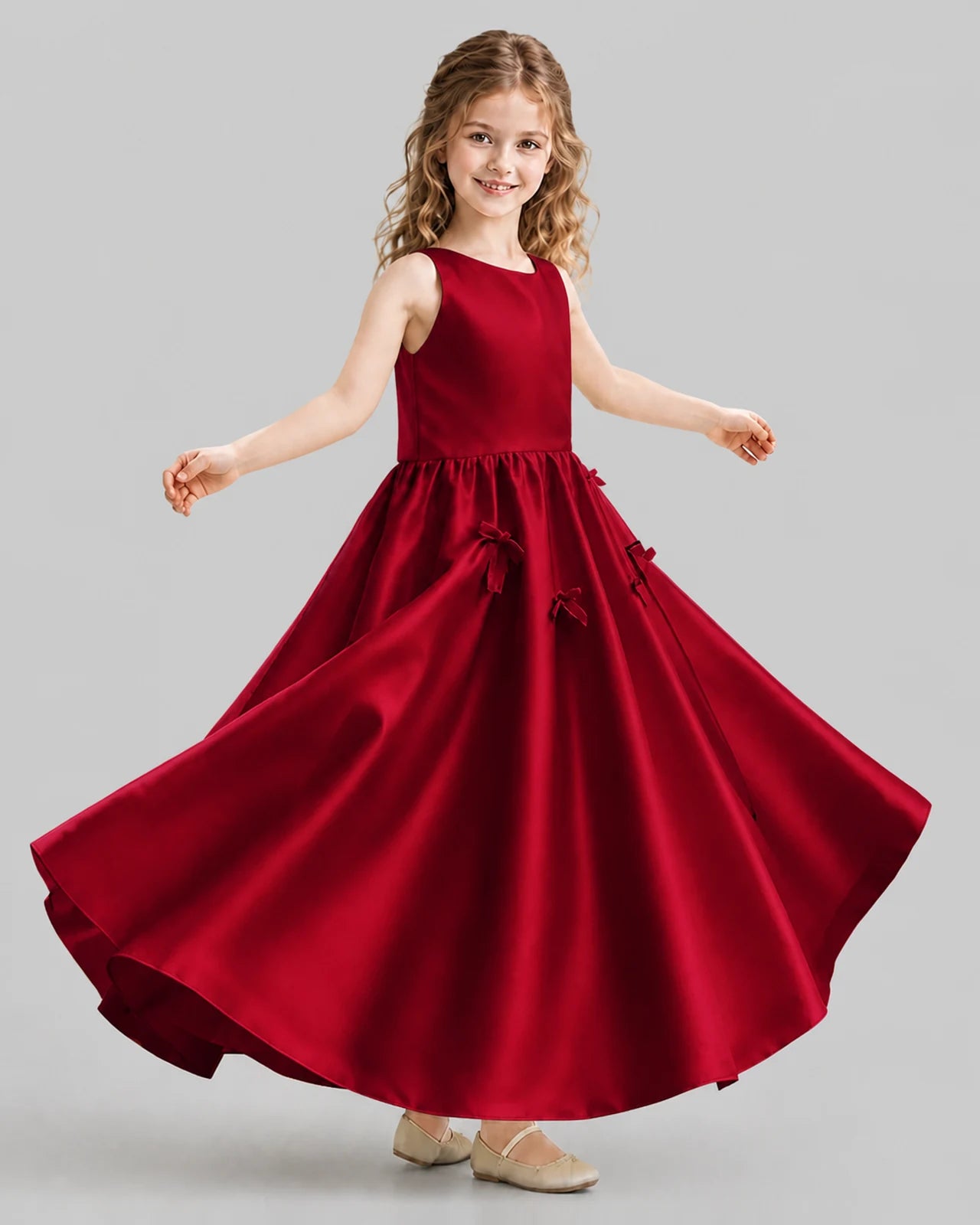 Burgundy A-line Girls Formal Dresses Front