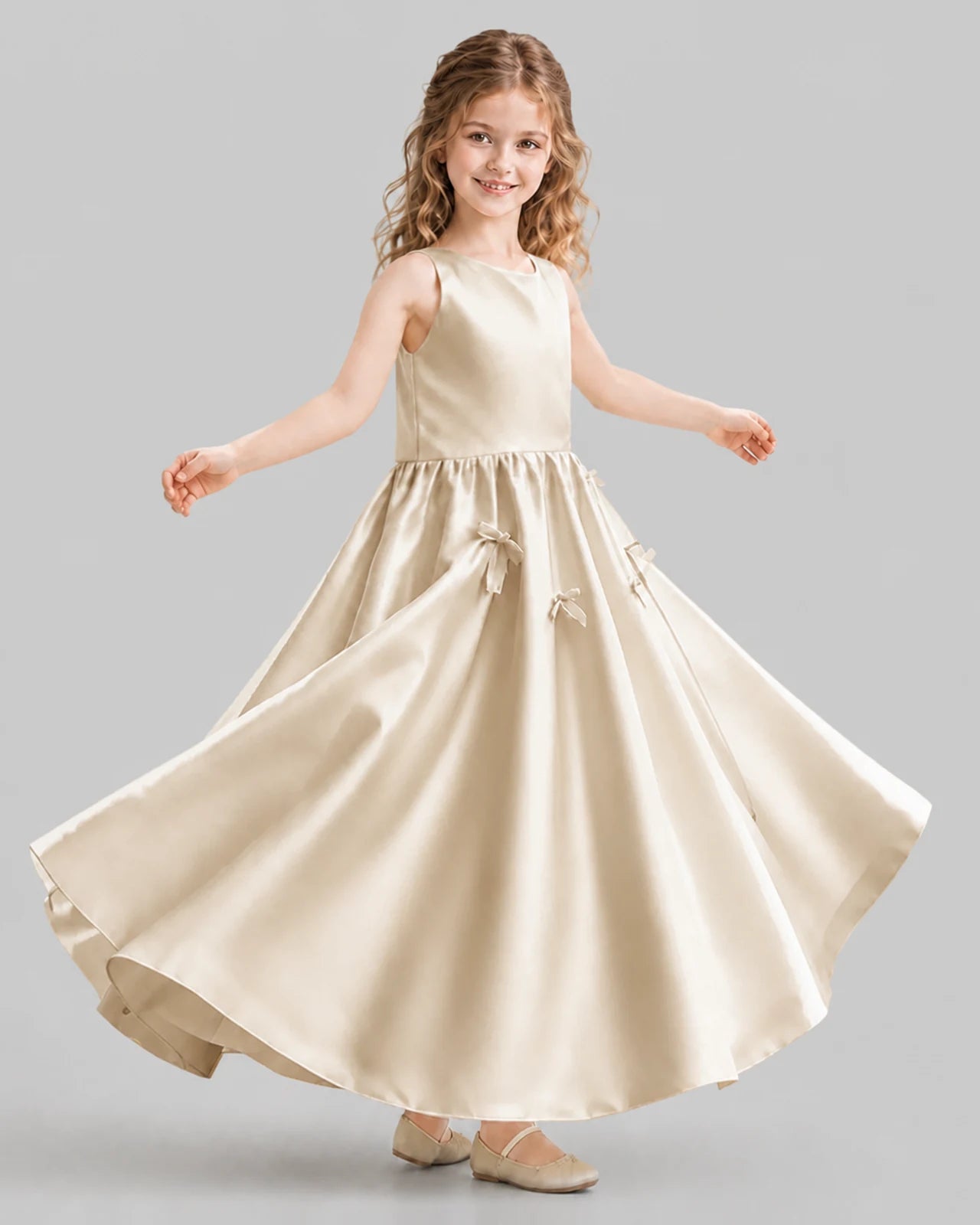 Champagne A-line Girls Formal Dresses Front