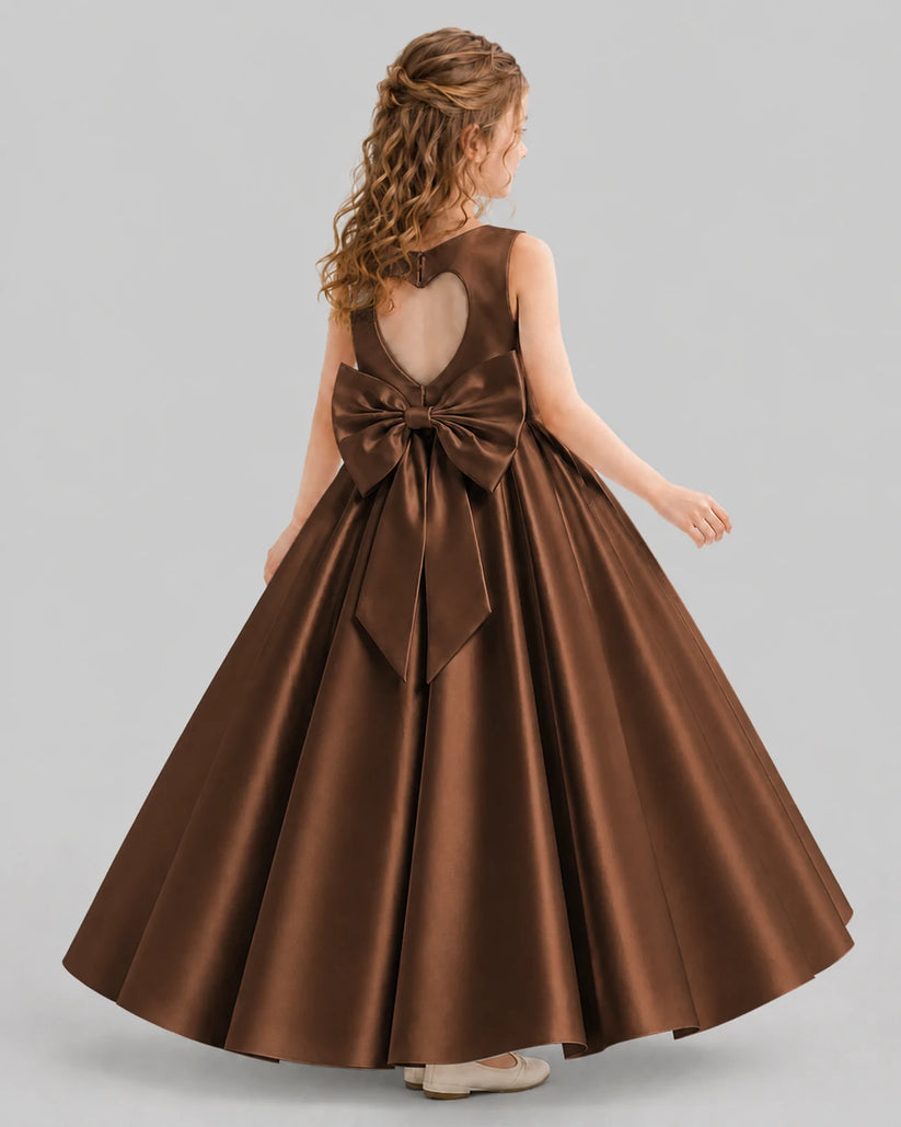 Chocolate A-line Girls Formal Dresses Back