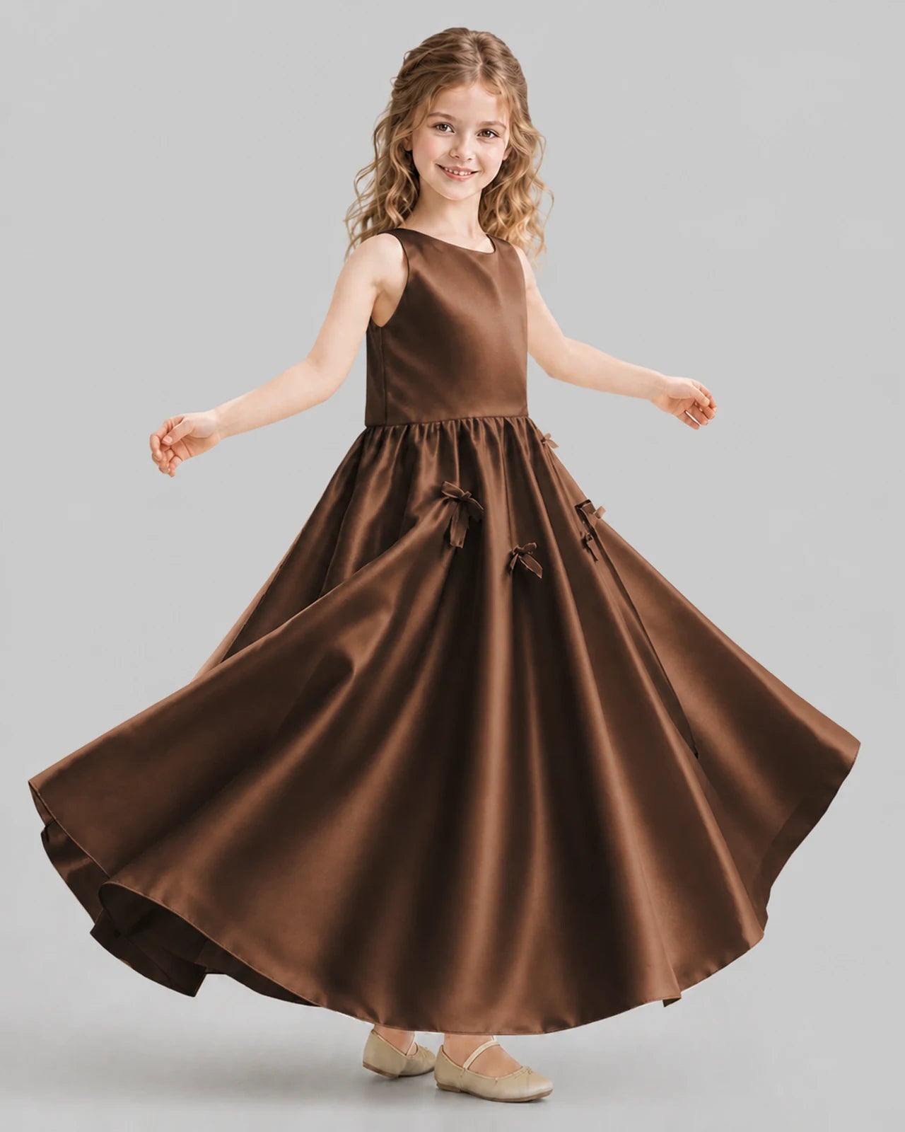 Chocolate A-line Girls Formal Dresses Front