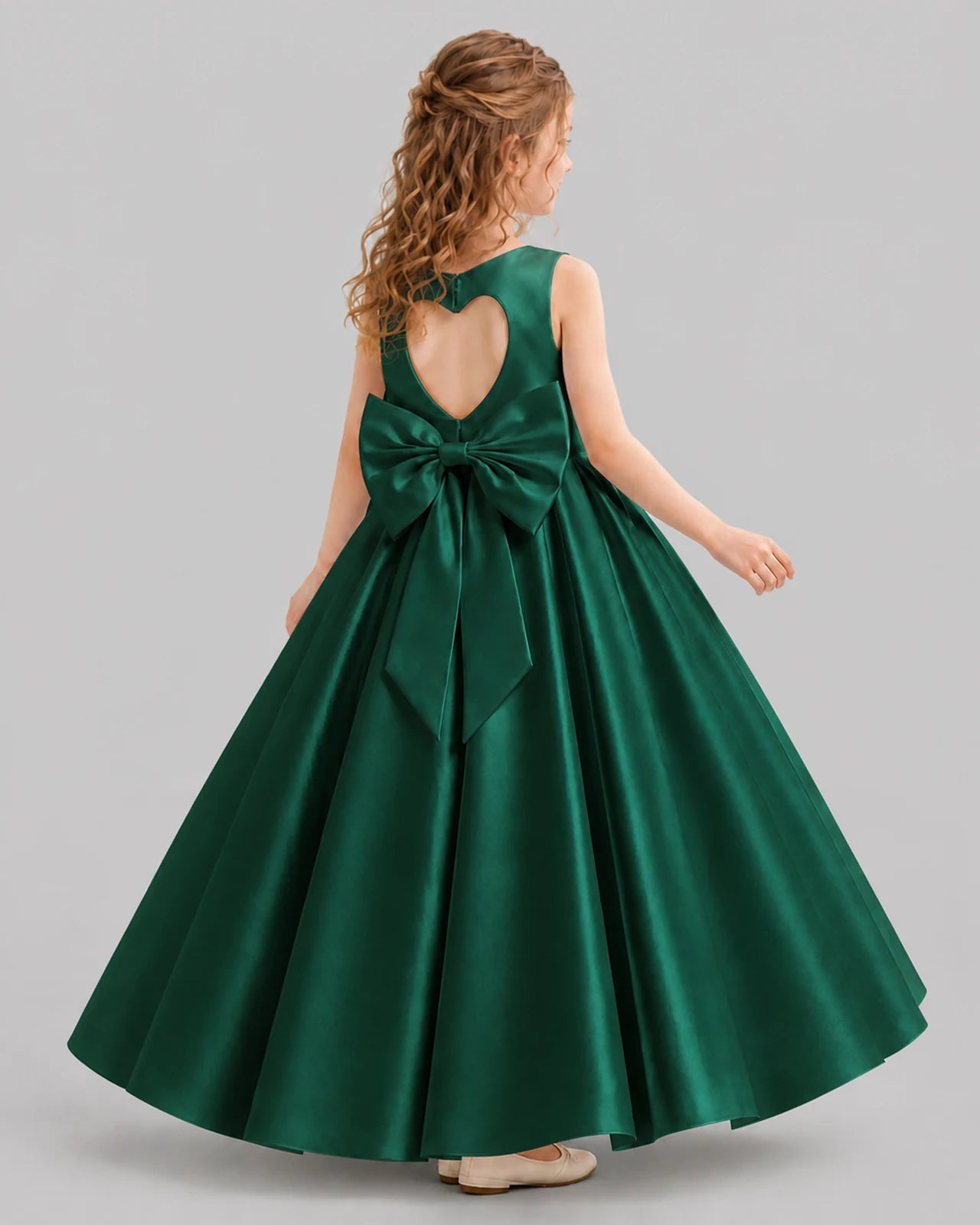 Dark Green A-line Girls Formal Dresses Back