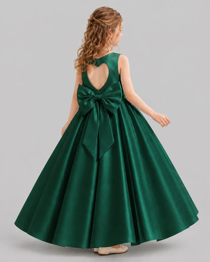 Dark Green A-line Girls Formal Dresses Back
