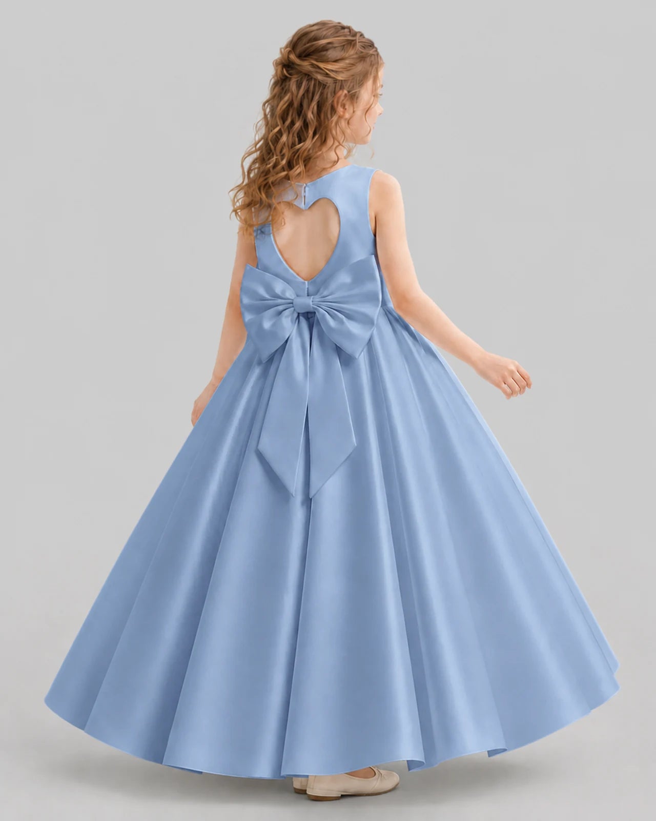 Dusty Blue A-line Girls Formal Dresses Back