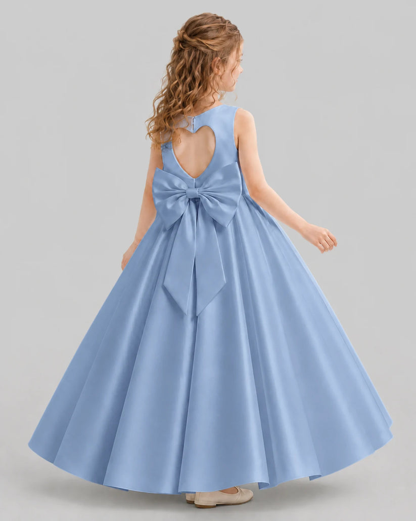 Dusty Blue A-line Girls Formal Dresses Back